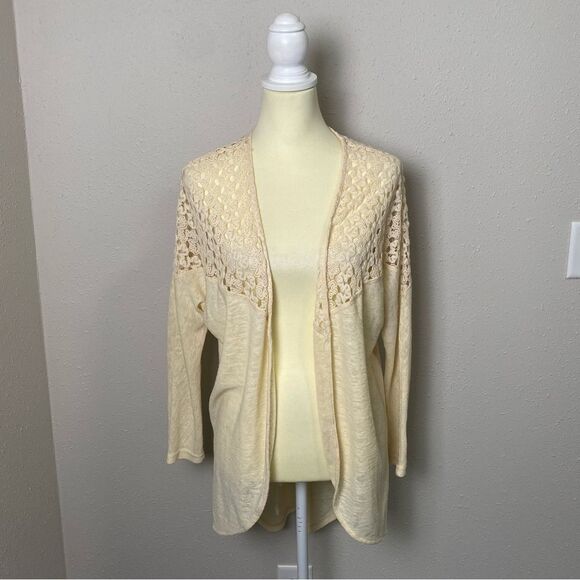Umgee Boho Coastal Cream Open Front Crochet Knit Cardigan Women's Size Small - Picture 8 of 13